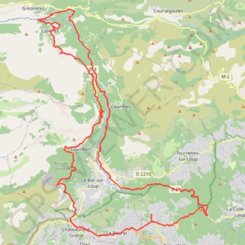 Trace GPS Roquefort-les-Pins - Gourdon - Cipière - Bramafan - Pont Du Loup - La Colle, itinéraire, parcours