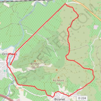 Trace GPS Grand circuit éoliennes - Ornaisons - Bizanet, itinéraire, parcours
