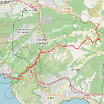 Trace GPS Chemin de la Sainte-Baume. 21ème tronçon. Du col de l'Ange à Cassis, itinéraire, parcours