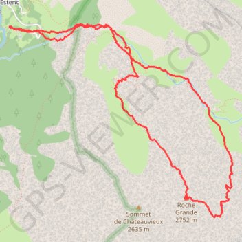 Trace GPS Roche Grande, en Traversée, depuis Estenc, itinéraire, parcours