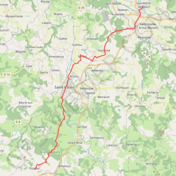 Trace GPS SAUVETERRE DE BEARN - OSTABAT, itinéraire, parcours