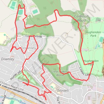 Trace GPS Run around Downley, Disraeli and Hughenden, itinéraire, parcours