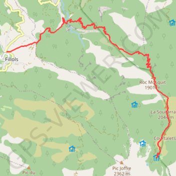 Trace GPS Descente des Cortalets vers Fillols, itinéraire, parcours