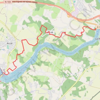 Trace GPS GR 349 (Officiel): étape 08 La Roche-Bernard (les ponts) / Barrage d'Arzal, itinéraire, parcours