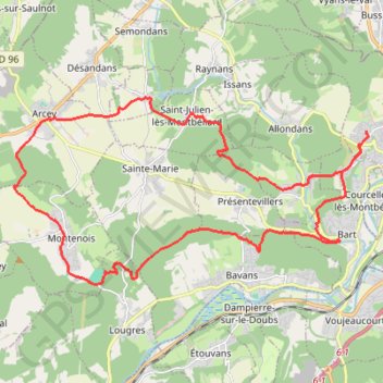 Trace GPS Bart, Montenois, Arcey, Saint Julien, itinéraire, parcours