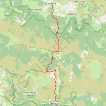 Trace GPS GR70 Etape 8 Le Bleymard Pont de Montvert 19 km, itinéraire, parcours