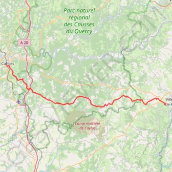 Trace GPS Villefranche Cahors par le GR65, itinéraire, parcours