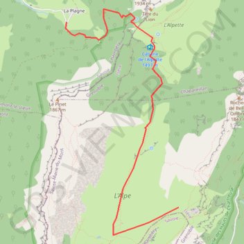 Trace GPS Croix de l'Alpe depuis la Plagne, itinéraire, parcours