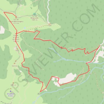 Trace GPS Tuc de Peyre Mensongère depuis Bielle, itinéraire, parcours