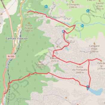 Trace GPS Pala de Ip depuis Canfranc, itinéraire, parcours