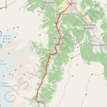 Trace GPS La Fouly - Orsières, itinéraire, parcours