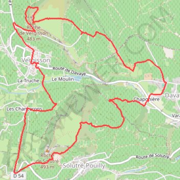 Trace GPS Roches de Vergisson et Solutré (71), itinéraire, parcours