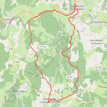 Trace GPS Boucle entre Saint-Bonnet le Château et Saint-Hilaire, itinéraire, parcours