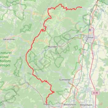 Trace GPS Ribeauville / Thann - GR5, itinéraire, parcours