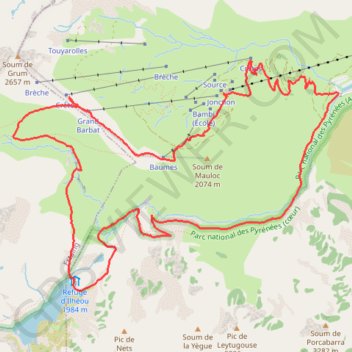 Trace GPS Boucle Cambasque-Lac d'Ilhéou-Cambasque, itinéraire, parcours