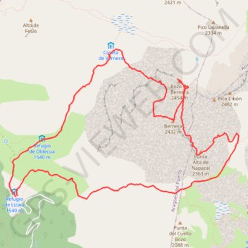 Trace GPS Bernera, Bozo de Bernera y Punta Alta de Napazal desde Lizara, itinéraire, parcours