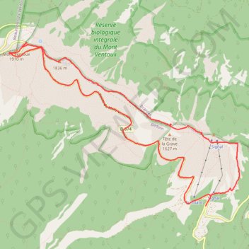 Trace GPS Crête du Mont Ventoux, itinéraire, parcours
