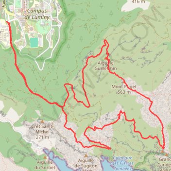 Trace GPS Luminy Mont Puget, itinéraire, parcours