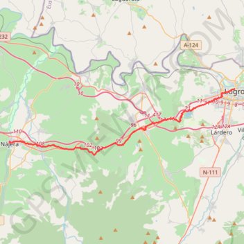 Trace GPS Logrono - Najera, itinéraire, parcours