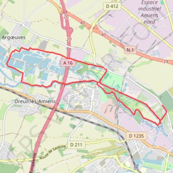 Trace GPS Circuit Sainte-Aragone - Amiens, itinéraire, parcours