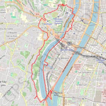 Trace GPS Saône-Mulatière-Fourvière, itinéraire, parcours