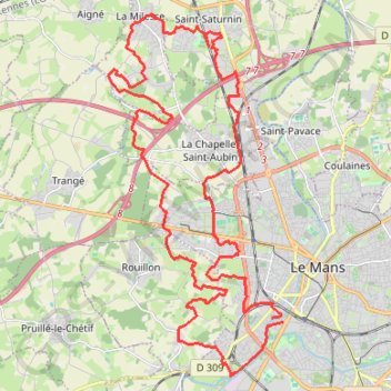 Trace GPS Université-La chapelle-La Milesse-Saint Saturnin, itinéraire, parcours
