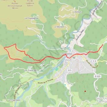 Trace GPS Rocher du Midi Jaujac, itinéraire, parcours