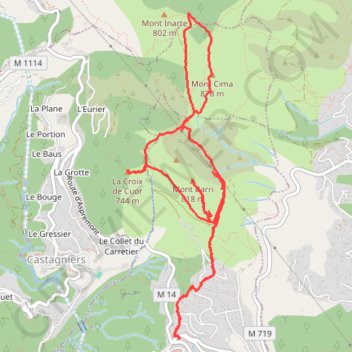 Trace GPS Aspremont Croix de Cuor Mt Cima grotte, itinéraire, parcours