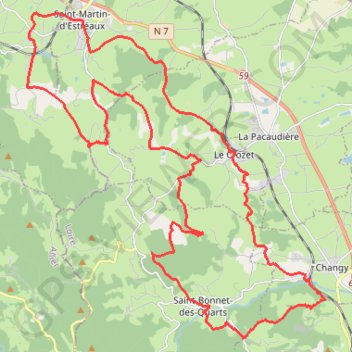Trace GPS Le Crozet, Changy, Saint-Bonnet-des-Quarts, Saint-Pierre-Laval, Saint-Martin-d'Estréaux, Bois de Jars, Le Crozet, itinéraire, parcours