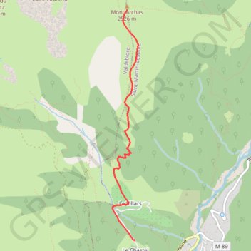 Trace GPS Mont Archas vers Le Chastel, itinéraire, parcours