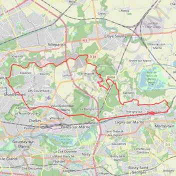 Trace GPS Dampmart-la Dhuis-Bois de Coubron, itinéraire, parcours
