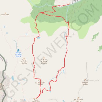 Trace GPS Pointe et Pic du Montcalm depuis l'Artigue, itinéraire, parcours