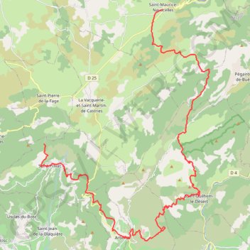 Trace GPS GR74 Randonnée de Saint Maurice Navacelles à Saint Privat (Hérault), itinéraire, parcours