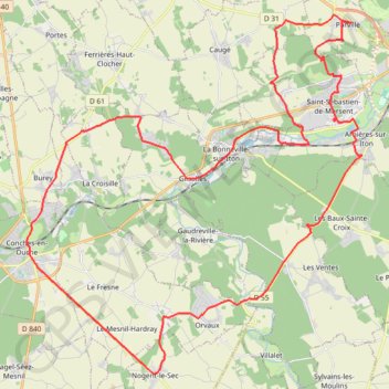 Trace GPS Balade à Vélo entre Evreux et Conche, itinéraire, parcours