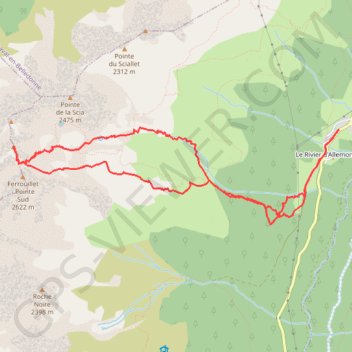 Trace GPS Ferrouillet pointe Centrale Sud depuis le Rivier d'Allemont (Belledonne), itinéraire, parcours