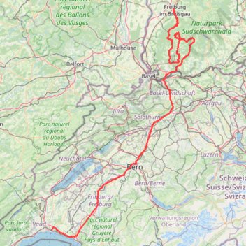 Trace GPS Lausanne - Freiburg D1, itinéraire, parcours