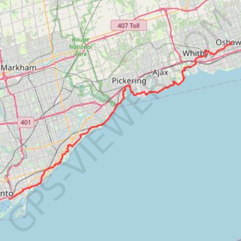 Trace GPS Toronto - Oshawa, itinéraire, parcours