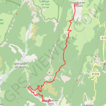 Trace GPS Grande Traversée des PréAlpes : Vassieux-en-Vercors - Marignac-en-Diois, itinéraire, parcours