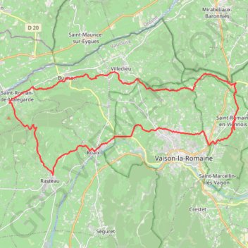 Trace GPS Circuit VTT Saint-Roman-de-Malegarde, Vaison-la-Romaine, itinéraire, parcours