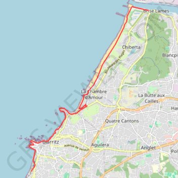 Trace GPS Biarritz-barre de l'Adour, itinéraire, parcours