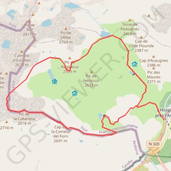 Trace GPS Pic de la Cabanette depuis l'Hospitalet, itinéraire, parcours