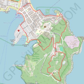 Trace GPS North Head via Blue Fish Track, itinéraire, parcours