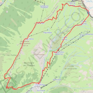 Trace GPS Aiguillette des Posettes par le Col de Balme, itinéraire, parcours