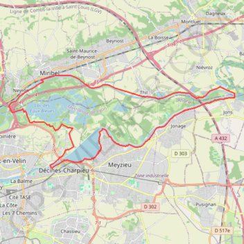 Trace GPS Parc de Miribel Jonage -Les chemins de halages - Vaulx-en-Velin, itinéraire, parcours