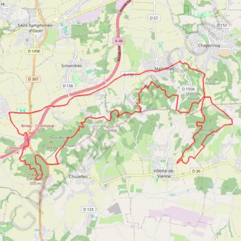 Trace GPS Circuit Marennes Communay Villette de Vienne, itinéraire, parcours