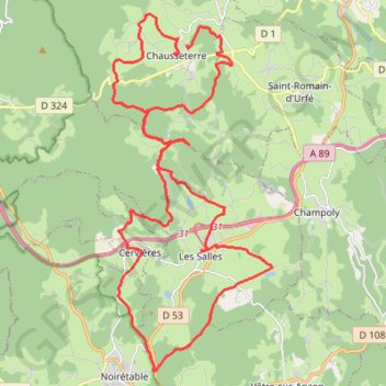 Trace GPS Chausseterre Monts de la madeleine, itinéraire, parcours