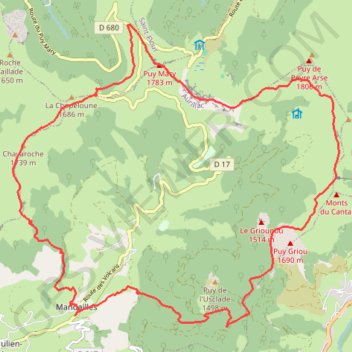 Trace GPS Parcours 15 rouge La Ronde des Puys - Puy Mary Espace Trail, itinéraire, parcours