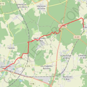 Trace GPS Mortcerf à Tournan-en-Brie, itinéraire, parcours