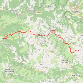Trace GPS GR6 puis GR65 de Lagarrigue à Conques, itinéraire, parcours