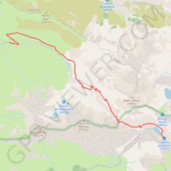 Trace GPS Cabane de Rabiet depuis granges de Budéraous, itinéraire, parcours